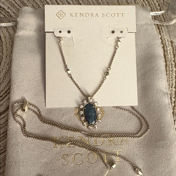 Nwt Kendra Scott Necklace Gold with Teal blue stone, cubic zirconia stones - Picture 2 of 9